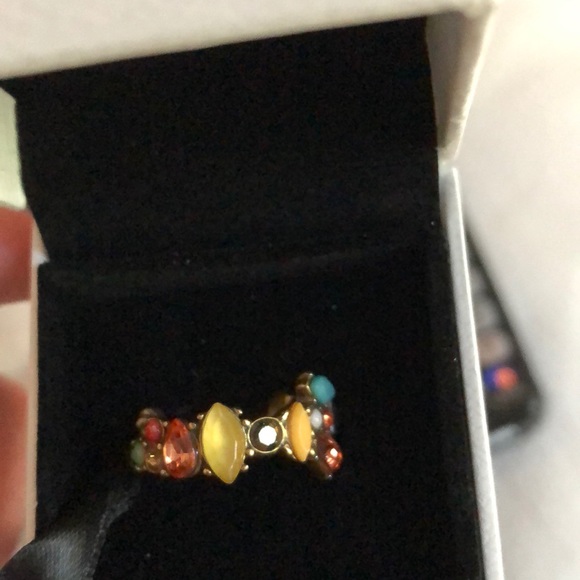 J. Crew multi-colored gold/brass tone with crystals ring, Crew quality ~firm. - Picture 6 of 7